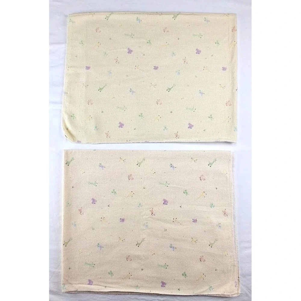 2 Vintage Carter's Yellow Gingham Animals Baby Receiving Blanket Lot Unisex